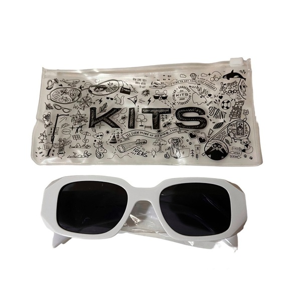 NEW - Kits Vintage Rectangular Style White Sunglasses Womens - Picture 7 of 8